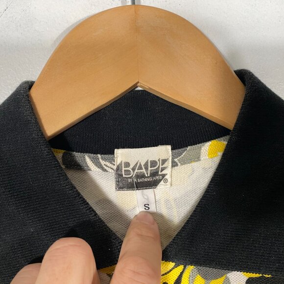 A Bathing Ape Short Sleeve Yellow Aloha Camo Pique Polo Shirt Men's size Small - Picture 5 of 11